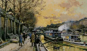 Les Bateau Mouches sur la Seine - Paris by Eugene Galien-Laloue - Oil Painting Reproduction