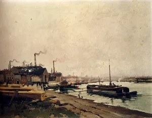 Les Forges d'Ivry by Eugene Galien-Laloue Oil Painting