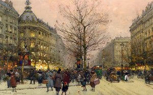 Les Grands Boulevards, Paris by Eugene Galien-Laloue Oil Painting