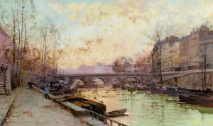 Les Quais de la Seine by Eugene Galien-Laloue Oil Painting