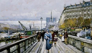 Les Quais Derriere Notre Dame by Eugene Galien-Laloue Oil Painting