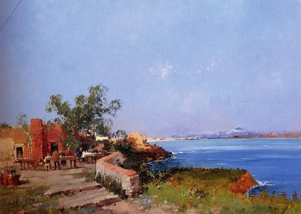 Main Product Photo of Lunch On A Terrace With A View Of The Bay Of Naples Painting by Eugene Galien-Laloue