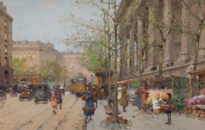 Marche aux fleurs Place de la Madeleine by Eugene Galien-Laloue Oil Painting