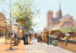 Notre Dame De Paris by Eugene Galien-Laloue Oil Painting