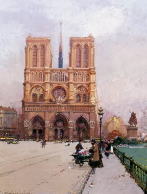 Notre Dame de Paris by Eugene Galien-Laloue Oil Painting