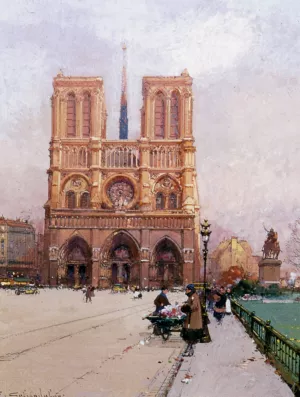 Notre Dame de Paris Oil Painting by Eugene Galien-Laloue - Bestsellers