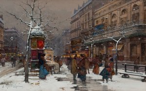 Paris, boulevard en hiver by Eugene Galien-Laloue Oil Painting