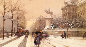 Paris in Winter by Eugene Galien-Laloue Oil Painting