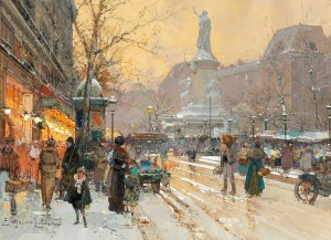 Paris, Place de la Republique in the rain, by Eugene Galien-Laloue Oil Painting