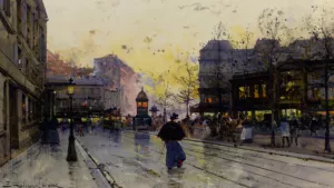 Paris Street Scene by Eugene Galien-Laloue Oil Painting