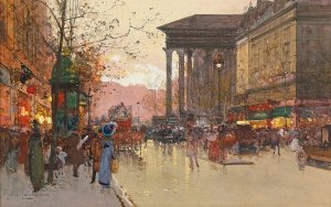 Paris, The Boulevard de la Madeleine in the evening by Eugene Galien-Laloue Oil Painting