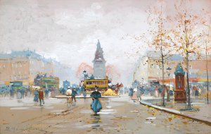 Place Clichy by Eugene Galien-Laloue Oil Painting