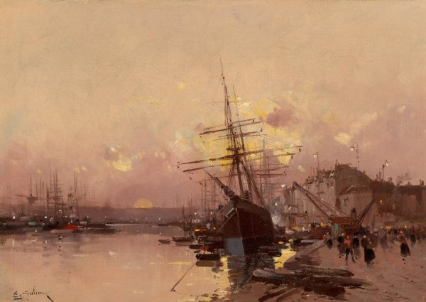 Main Product Photo of Port Breton au crepuscule Painting by Eugene Galien-Laloue