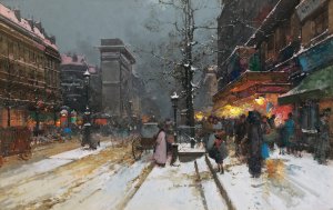 Porte Saint-Denis, Paris by Eugene Galien-Laloue Oil Painting