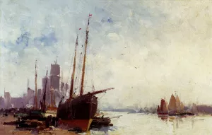 Shipping In The Docks Oil painting by Eugene Galien-Laloue
