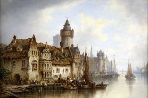 Summer View of the Village by Eugene Galien-Laloue Oil Painting