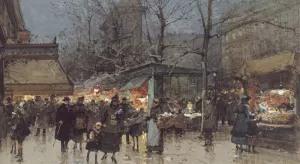 The Grands Boulevards, Paris by Eugene Galien-Laloue Oil Painting