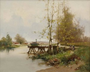 The Pond At The Edge Of The Village by Eugene Galien-Laloue Oil Painting