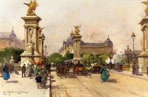 The Pont Alexandre III and the Grand Palais by Eugene Galien-Laloue - Oil Painting Reproduction