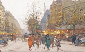 Theatre Du Gymnase, Boulevard De Bonne-Nouvelle by Eugene Galien-Laloue Oil Painting