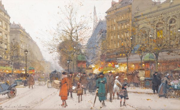 Theatre Du Gymnase, Boulevard De Bonne-Nouvelle by Eugene Galien-Laloue - Hand-Painted Oil Painting Reproduction