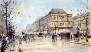 View of the Grands Boulevards by Eugene Galien-Laloue Oil Painting