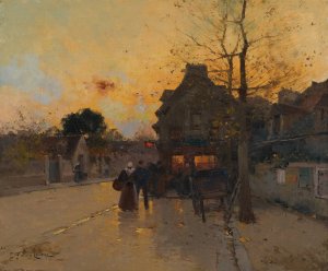 Village, Un Soir D'automne by Eugene Galien-Laloue Oil Painting