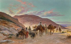 A Desert Caravan by Eugene Girardet Oil Painting