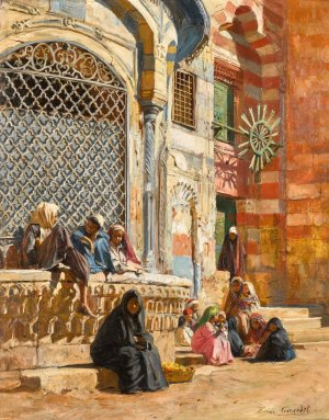 By the Fountain, Cairo by Eugene Girardet Oil Painting