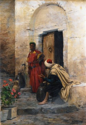 Conversation A La Fontaine by Eugene Girardet Oil Painting
