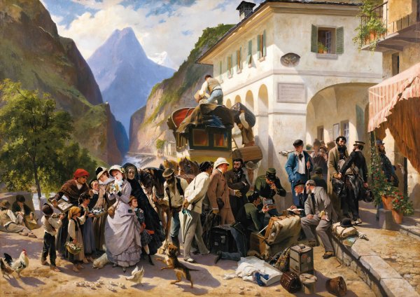 Main Product Photo of La Douane Italienne au Simplon  Painting by Eugene Giraud