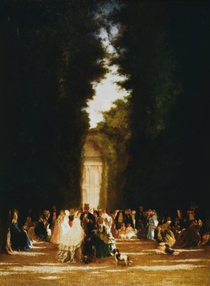L'allee des Feuillants, aux Tuileries, sous le Second Empire by Eugene Grandsire Oil Painting