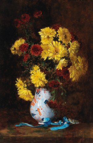 Bouquet of Asters in a Vase by Eugene Henri Cauchois Oil Painting