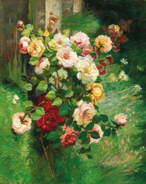 Roses by Eugene Henri Cauchois Oil Painting