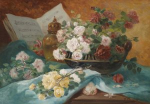 Stillleben mit Rosen in einer Schale by Eugene Henri Cauchois Oil Painting