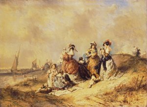 A Promenade by the Sea by Eugene Isabey Oil Painting