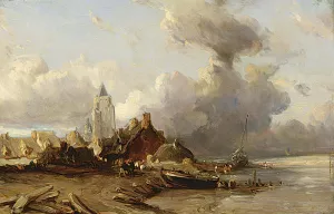 A Village by the Sea by Eugene Isabey Oil Painting
