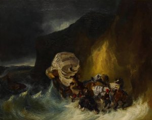 Caravan Caught in a Storm Along the Shore by Eugene Isabey Oil Painting