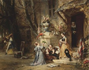 Children Playing With The Favorite Pets by Eugene Isabey Oil Painting