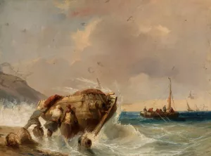 Fishing boat at the seaside by Eugene Isabey Oil Painting