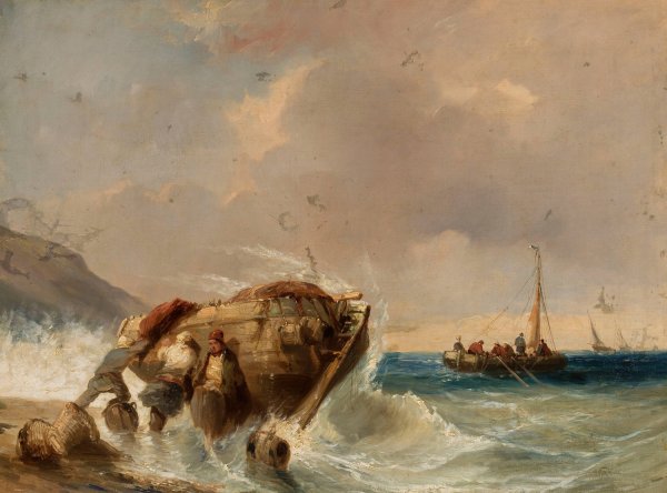 Main Product Photo of Fishing boat at the seaside  Painting by Eugene Isabey
