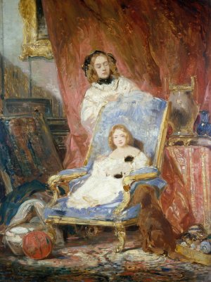 Portrait de Madame Isabey et de sa fille by Eugene Isabey Oil Painting