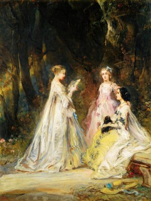 Reading in the park by Eugene Isabey Oil Painting