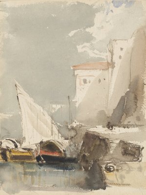 Sailboats in a Sunlit Harbor by Eugene Isabey Oil Painting
