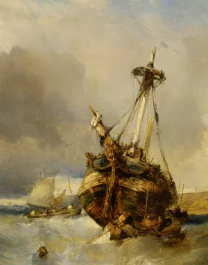 Sailing near the Coast by Eugene Isabey - Oil Painting Reproduction