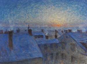 Sunrise over the Rooftops. Motif from Stockholm by Eugene Jansson Oil Painting
