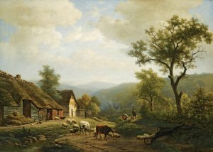 A Hilly Landscape With Cattle Going To The Fields by Eugene Joseph Verboeckhoven Oil Painting