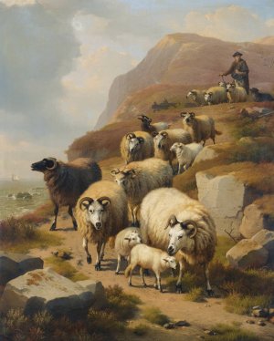 A Shepherd And His Flock by Eugene Joseph Verboeckhoven Oil Painting