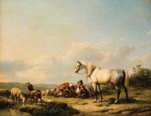 Horseman Resting by Eugene Joseph Verboeckhoven Oil Painting