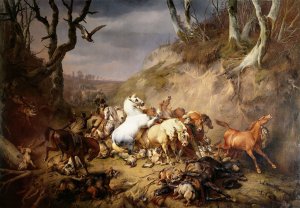 Hungry Wolves Attacking a Party of Riders by Eugene Joseph Verboeckhoven Oil Painting